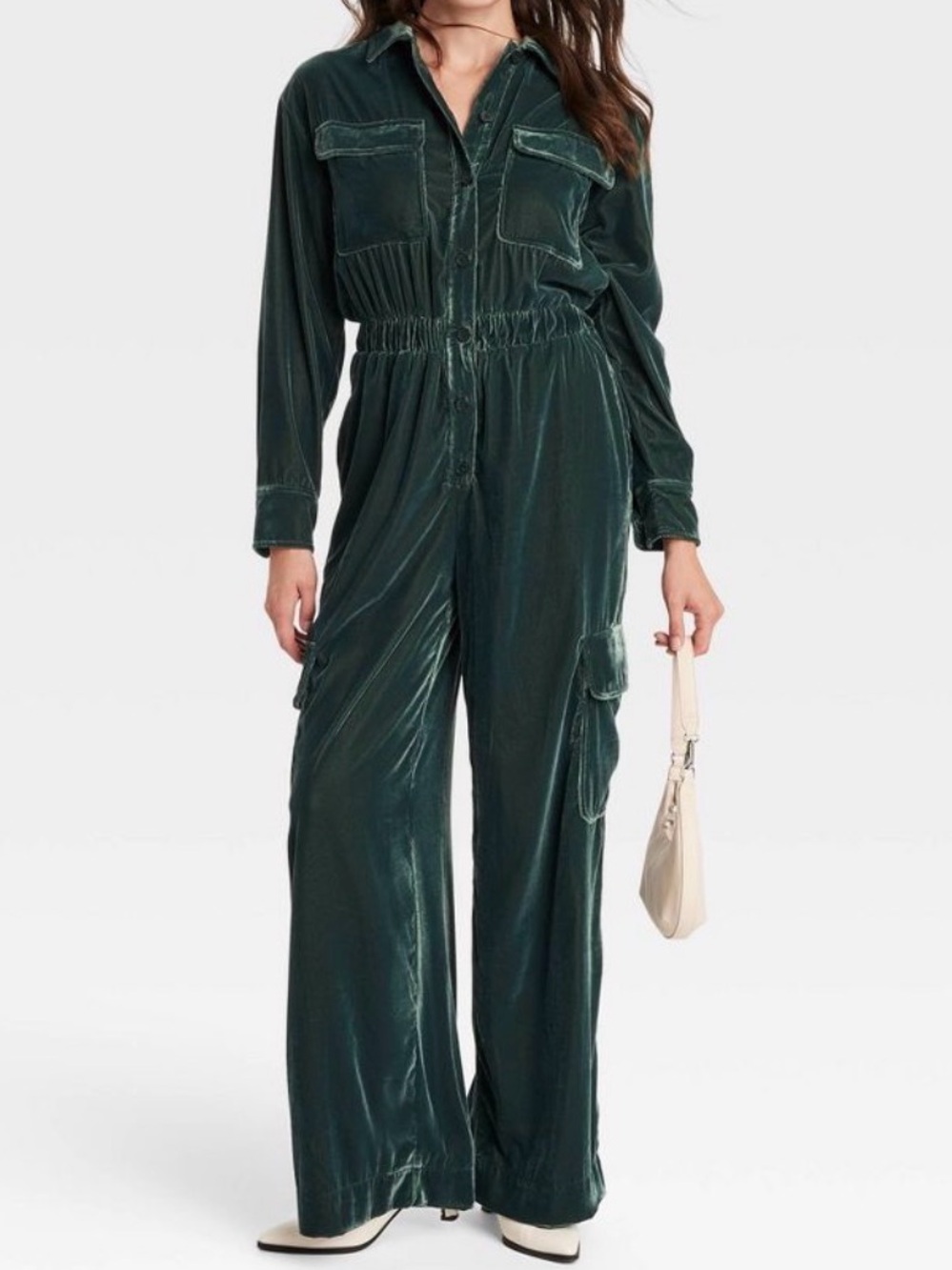 NWT 4 Velvet Long Sleeve Cargo Jumpsuit - Universal Thread Green Women’s Emerald